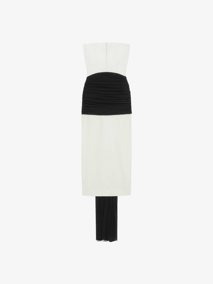 Women Givenchy Dresses | Evening Bustier Draped Dress In Crepe With Satin And Silk Train Ivory