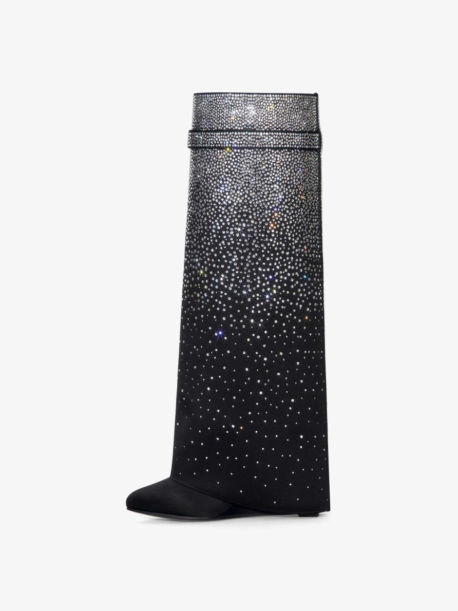 Women Givenchy Boots & Booties | Shark Lock Boots In Satin With Strass Black/Silvery