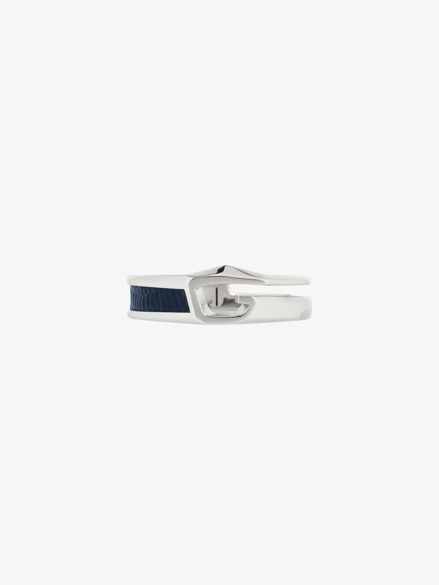 Men Givenchy Jewelry | Giv Cut Ring In Metal And Leather Blue/Silvery