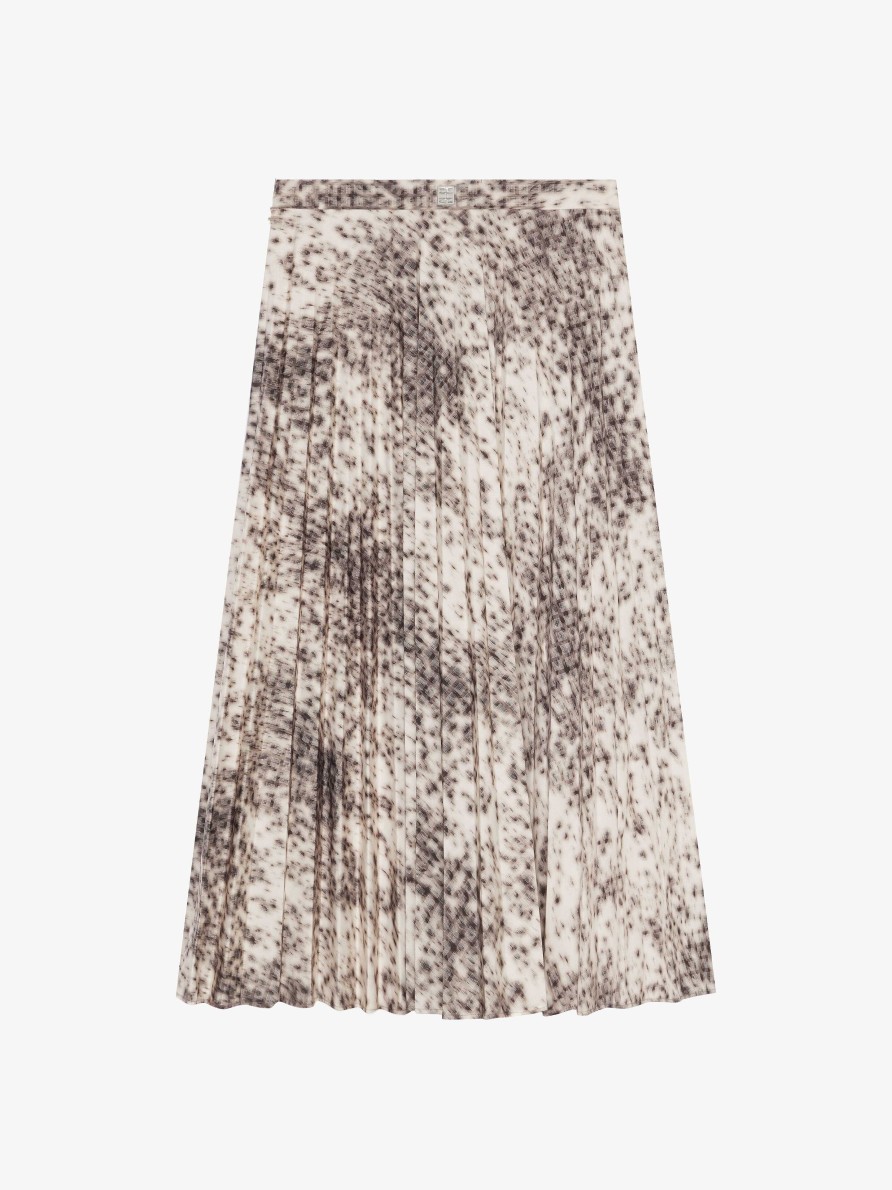 Women Givenchy Skirts | Pleated Skirt In Taffetas With Snow Leopard Print Natural/Brown