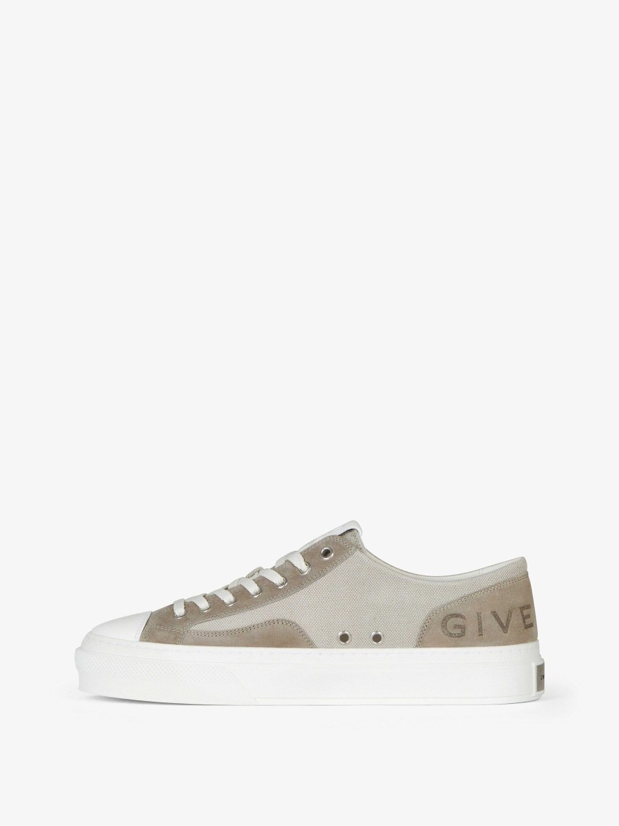 Men Givenchy Sneakers | Givenchy City Sneakers In Canvas And Suede Medium Grey