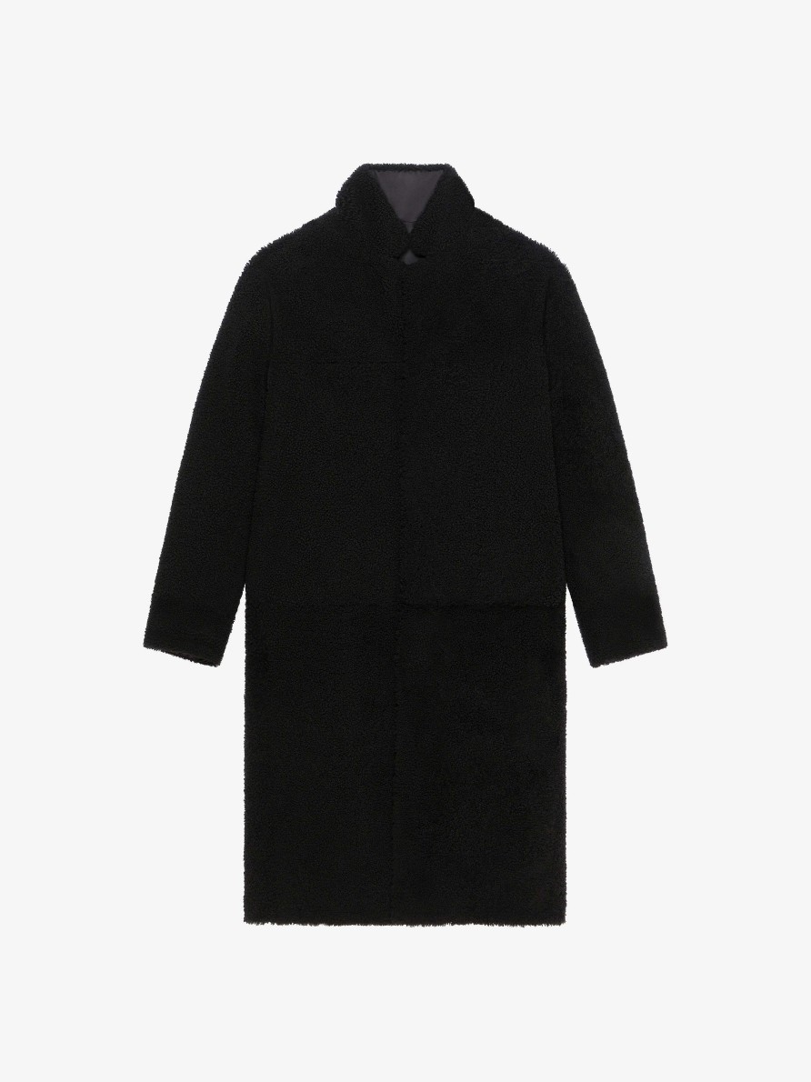 Men Givenchy Jackets & Coats | Long Coat With Shearling Lining Black