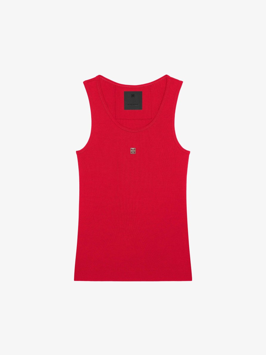 Women Givenchy T-Shirts | Slim Fit Tank Top In Cotton With 4G Detail Vermillon