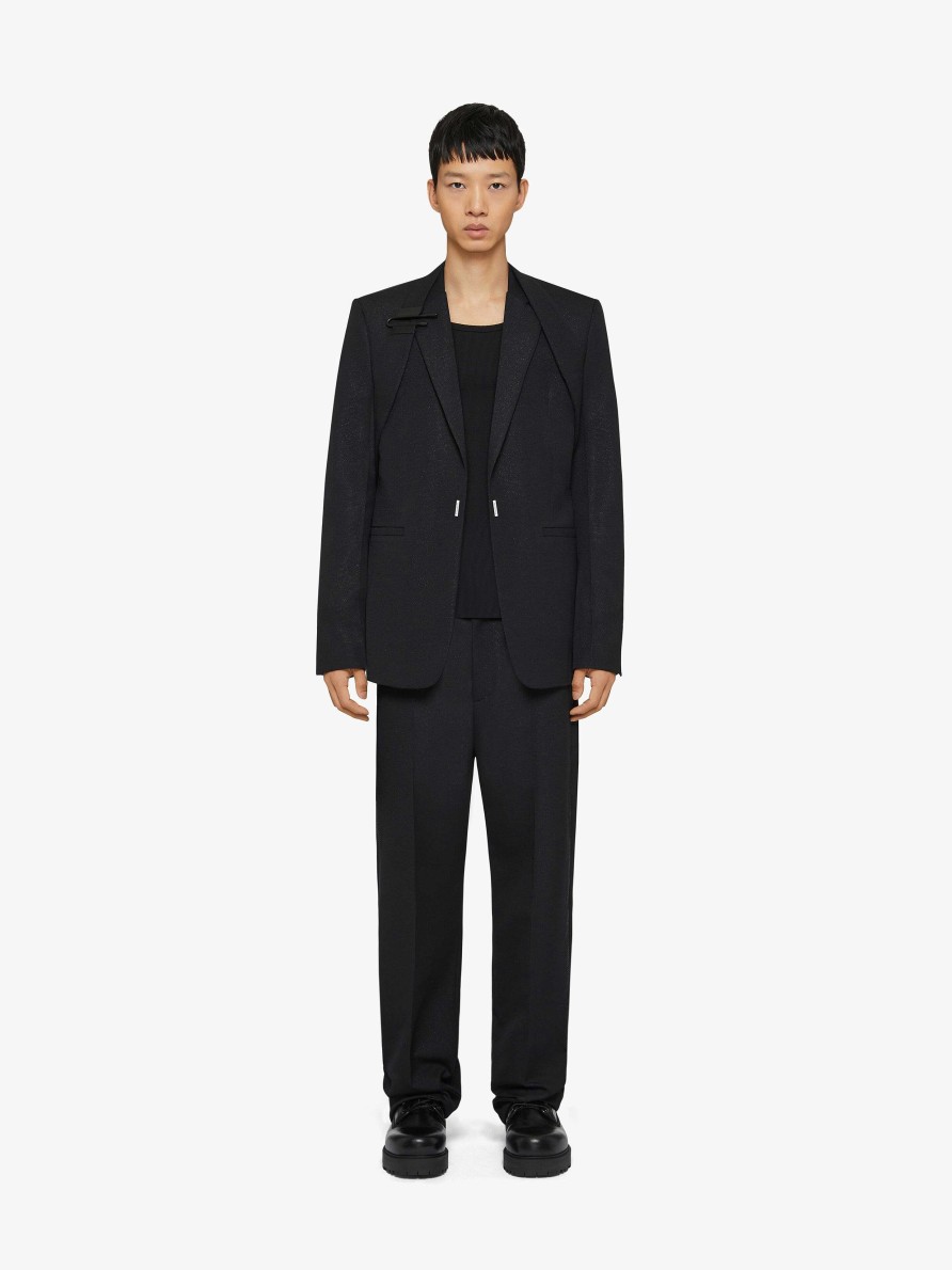 Men Givenchy Jackets & Coats | Slim Fit Jacket In Wool And Lurex With U-Lock Harness Black