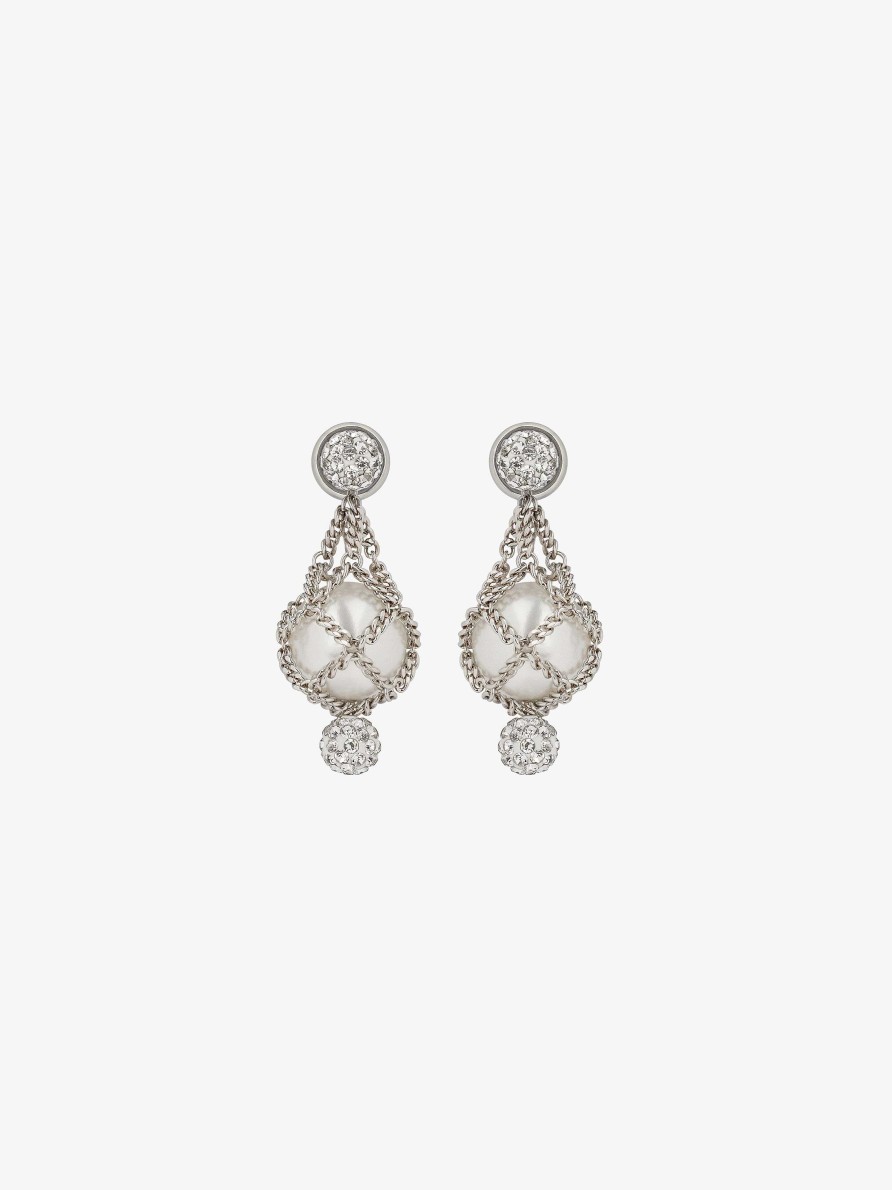 Women Givenchy Jewelry | Pearling Earrings In Metal With Pearls And Crystals White/Silvery