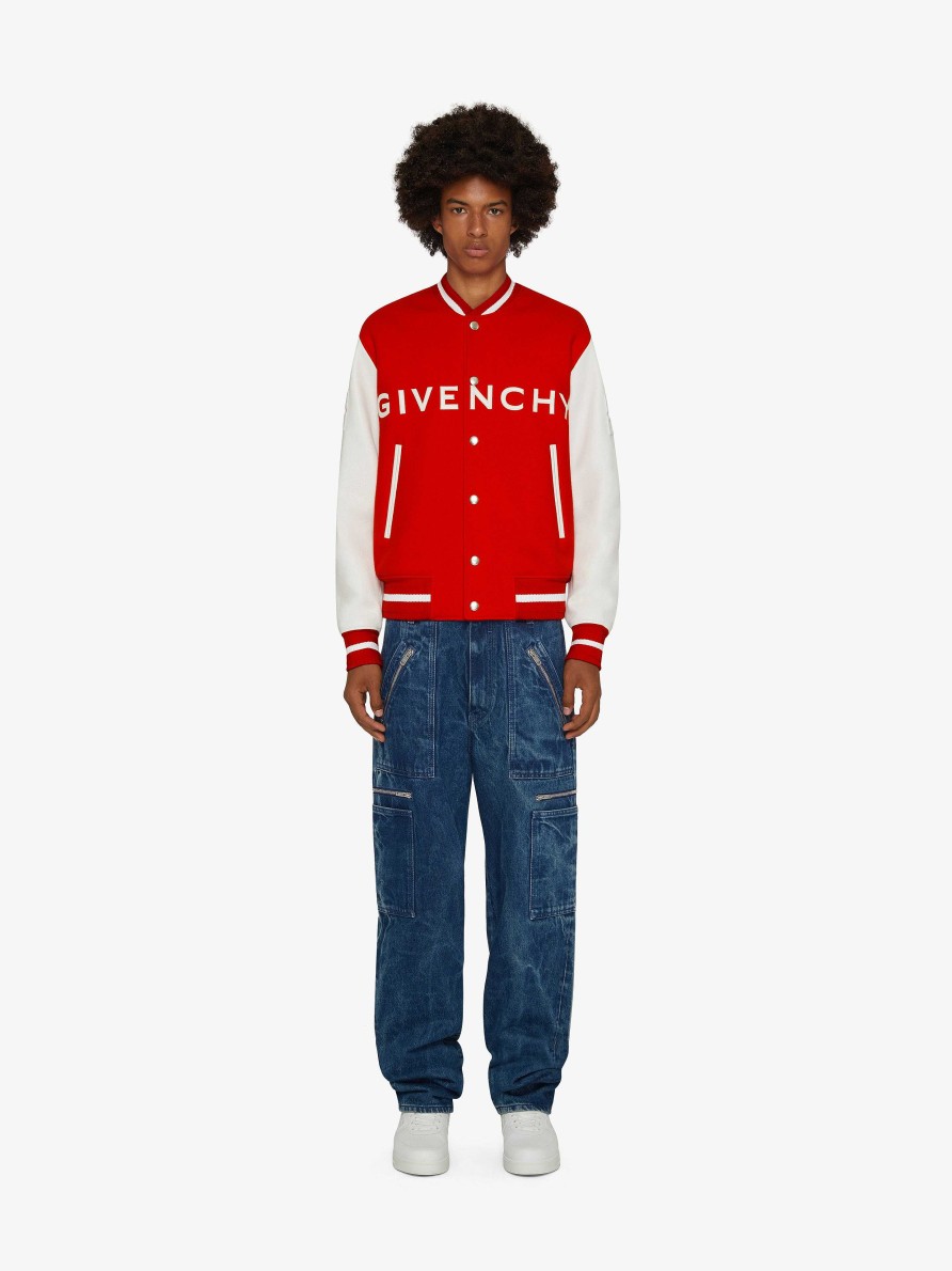 Men Givenchy Outerwear & Blousons | Givenchy Varsity Jacket In Wool And Leather White/Red