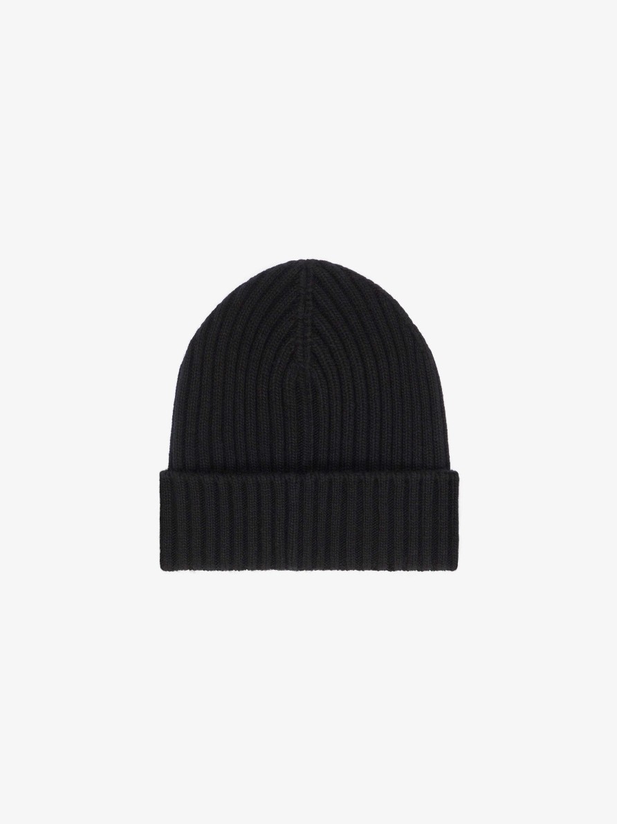 Men Givenchy Beanies & Caps | Ribbed Beanie In Wool And Cashmere Black