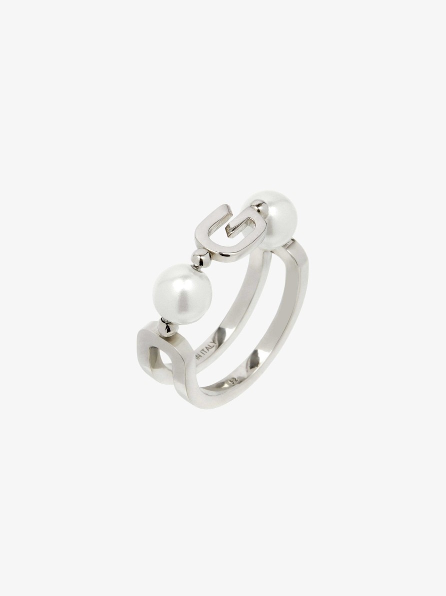 Women Givenchy Jewelry | G Link Ring In Metal With Pearls White/Silvery