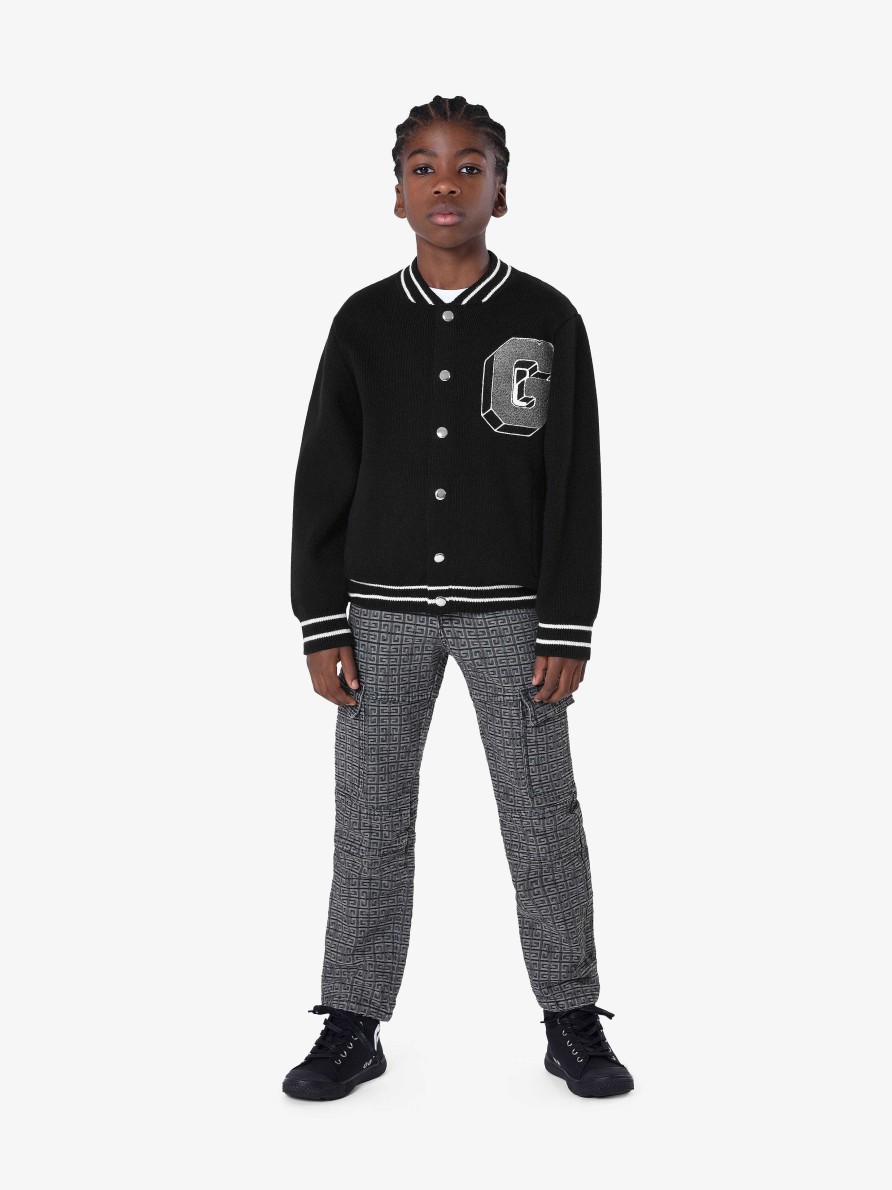 Men Givenchy Boy (4 To 12 Years) | Givenchy College Varsity Jacket In Knit Black/Grey