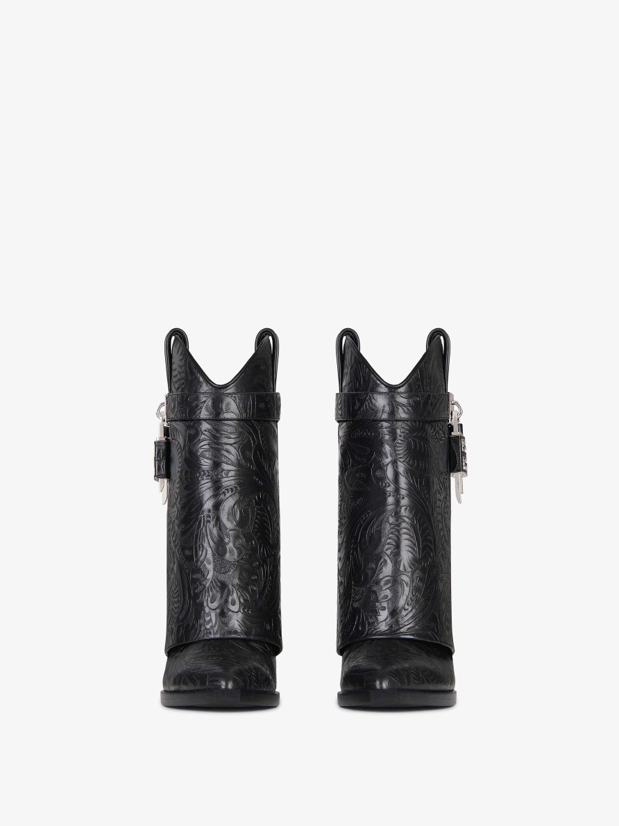 Women Givenchy Shark Lock | Shark Lock Cowboy Ankle Boots In Western Leather Black