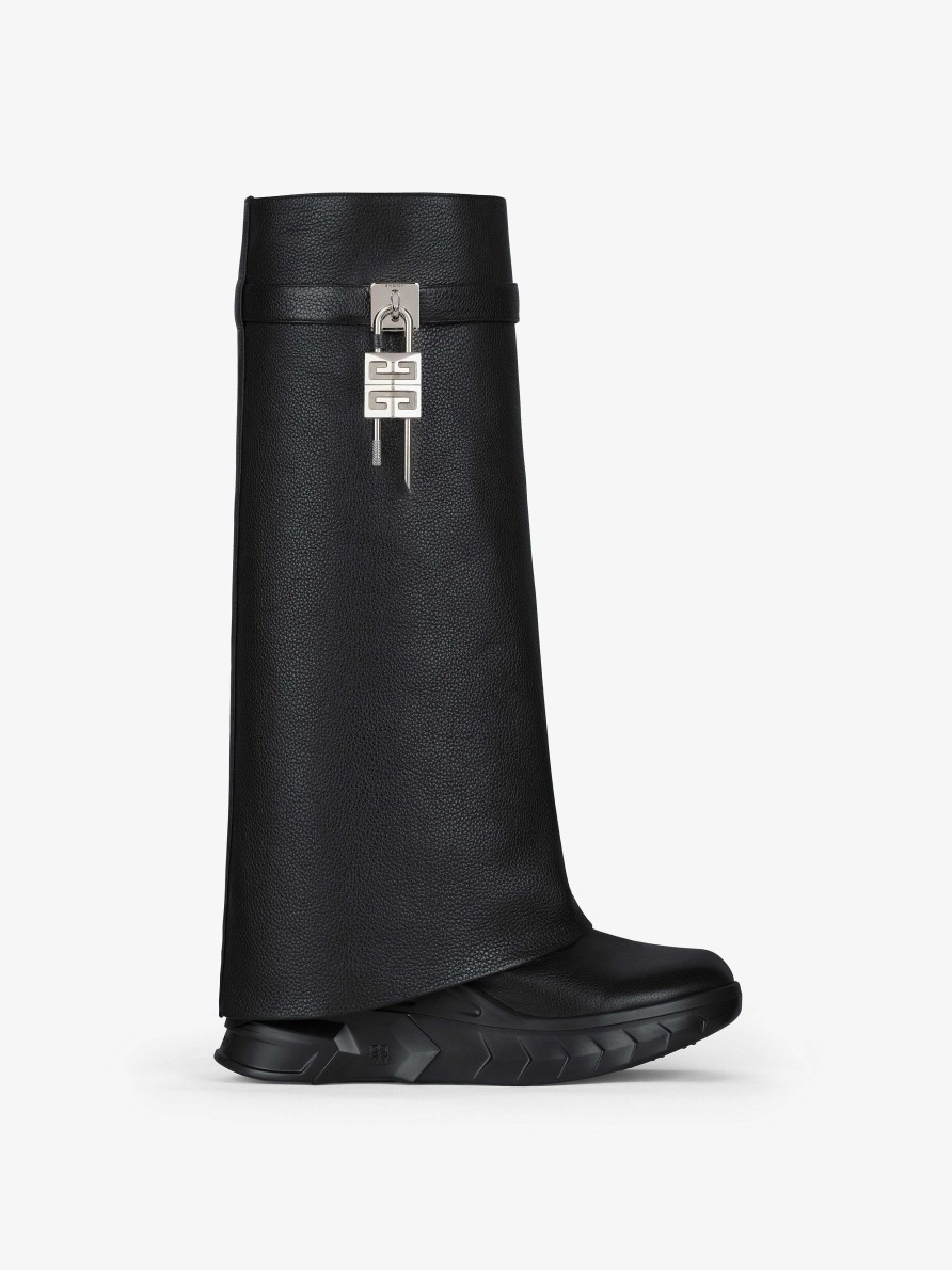 Women Givenchy Shark Lock | Shark Lock Biker Boots In Grained Leather Black