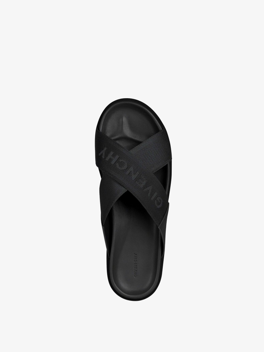 Men Givenchy Slides & Sandals | G Plage Sandals With Crossed Straps In Webbing Black