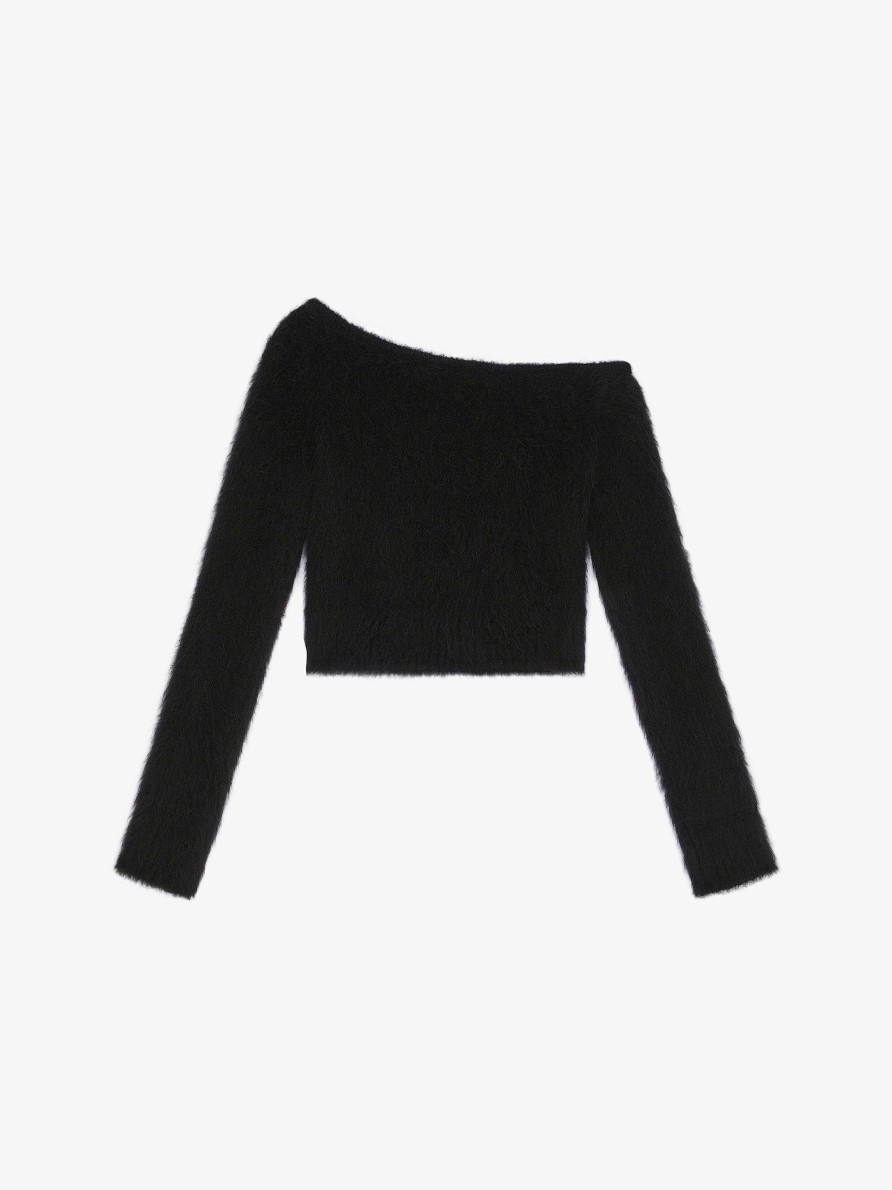 Women Givenchy Knitwear | Cropped Asymmetrical Sweater In Alpaca Wool Black