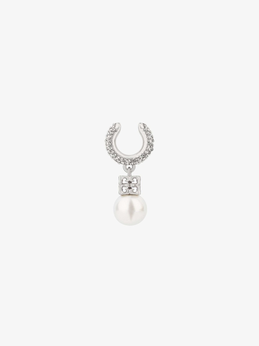 Women Givenchy Jewelry | Pearl Earcuff In Metal With Crystals White/Silvery