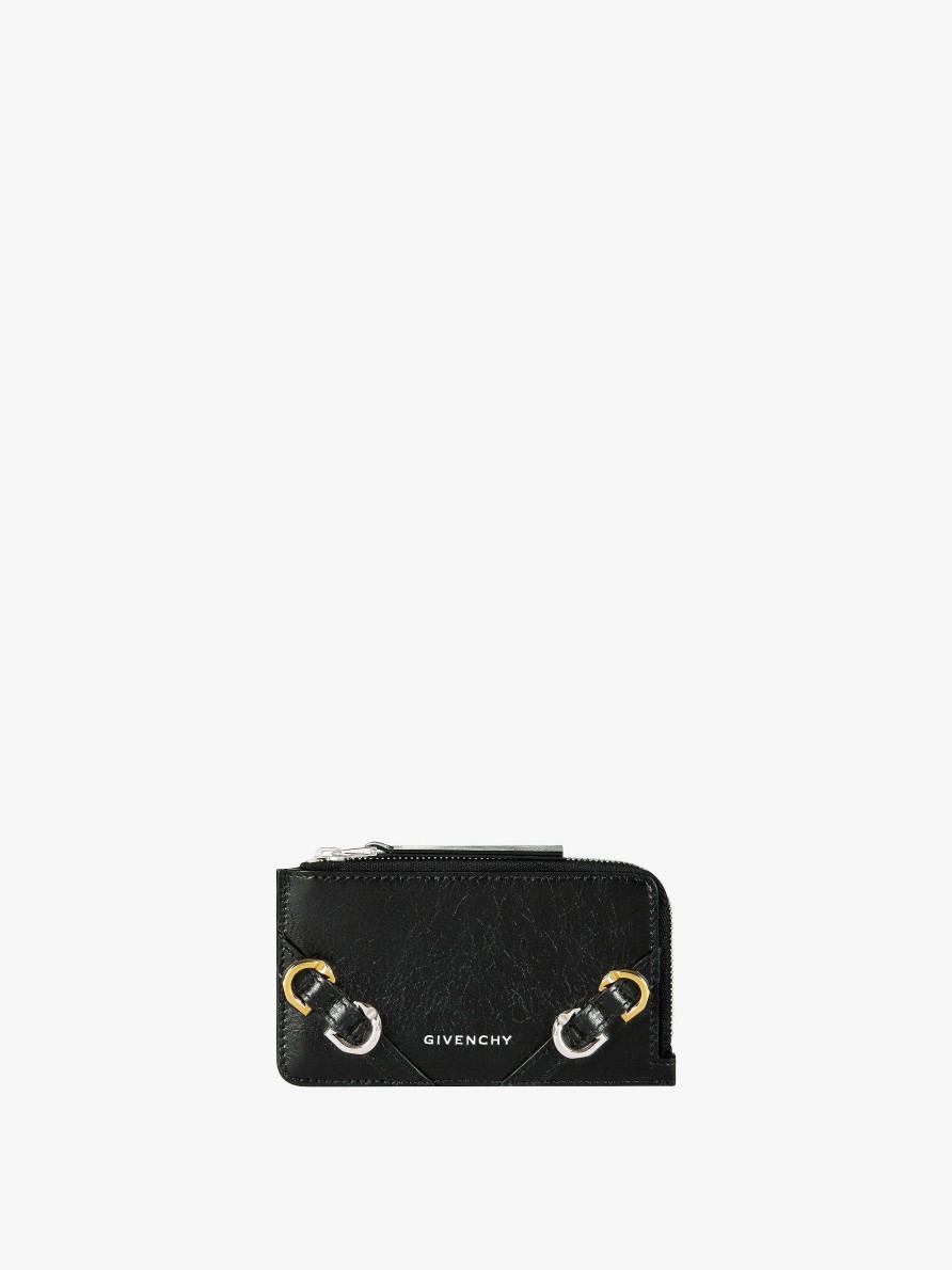 Women Givenchy Small Leather Goods | Voyou Zipped Card Holder In Leather Black