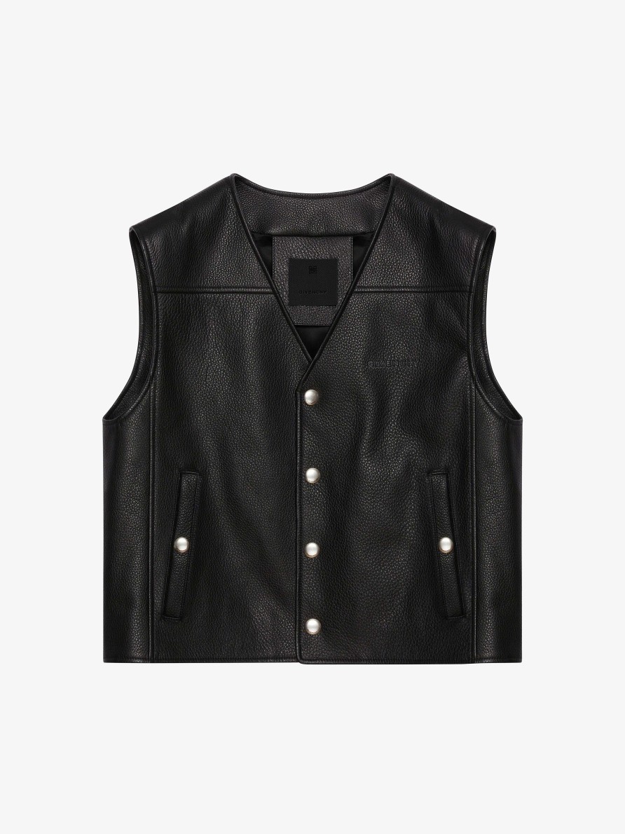 Men Givenchy Jackets & Coats | Waistcoat In Leather Black