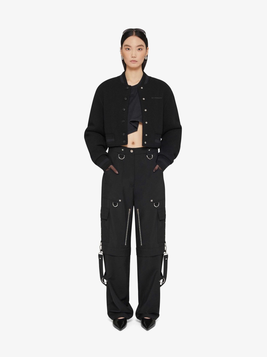 Women Givenchy Outerwear & Blousons | Cropped Varsity Jacket In Wool With Rhinestones Black