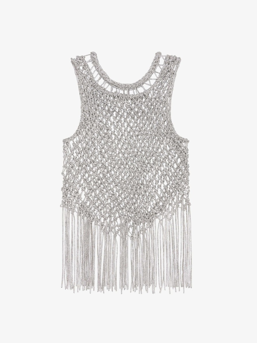 Women Givenchy Tops & Shirts | Top In Macrame With Embroidered Rhinestones Silvery