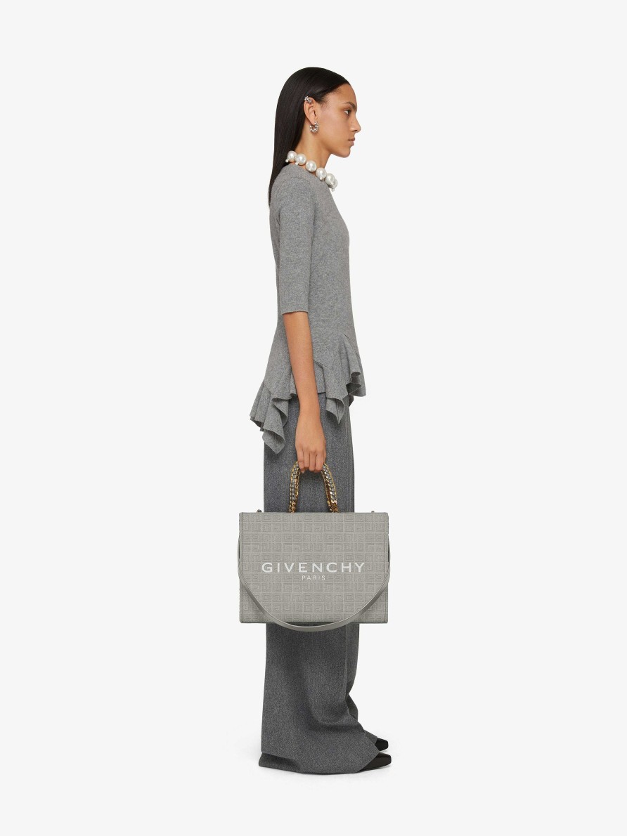 Women Givenchy G-Tote | Medium G-Tote Shopping Bag In 4G Embroidered Canvas Stone Grey