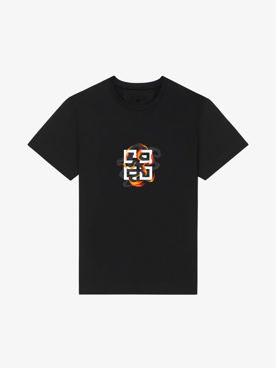 Men Givenchy T-Shirts | Slim Fit T-Shirt In Cotton With 4G Dragon Print Black