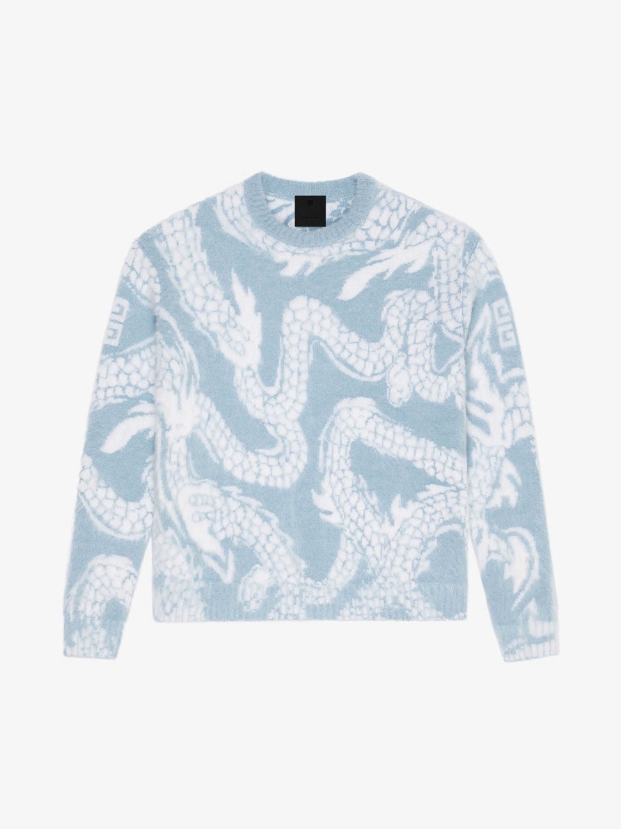 Women Givenchy Knitwear | Sweater In Mohair With Dragon Jacquard Blue/White