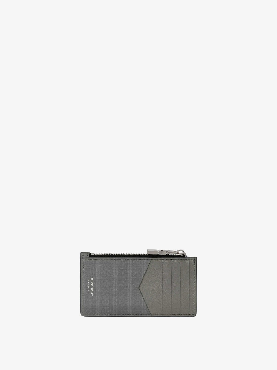 Men Givenchy Small Leather Goods | Givenchy Zipped Card Holder In 4G Leather Quartz Grey