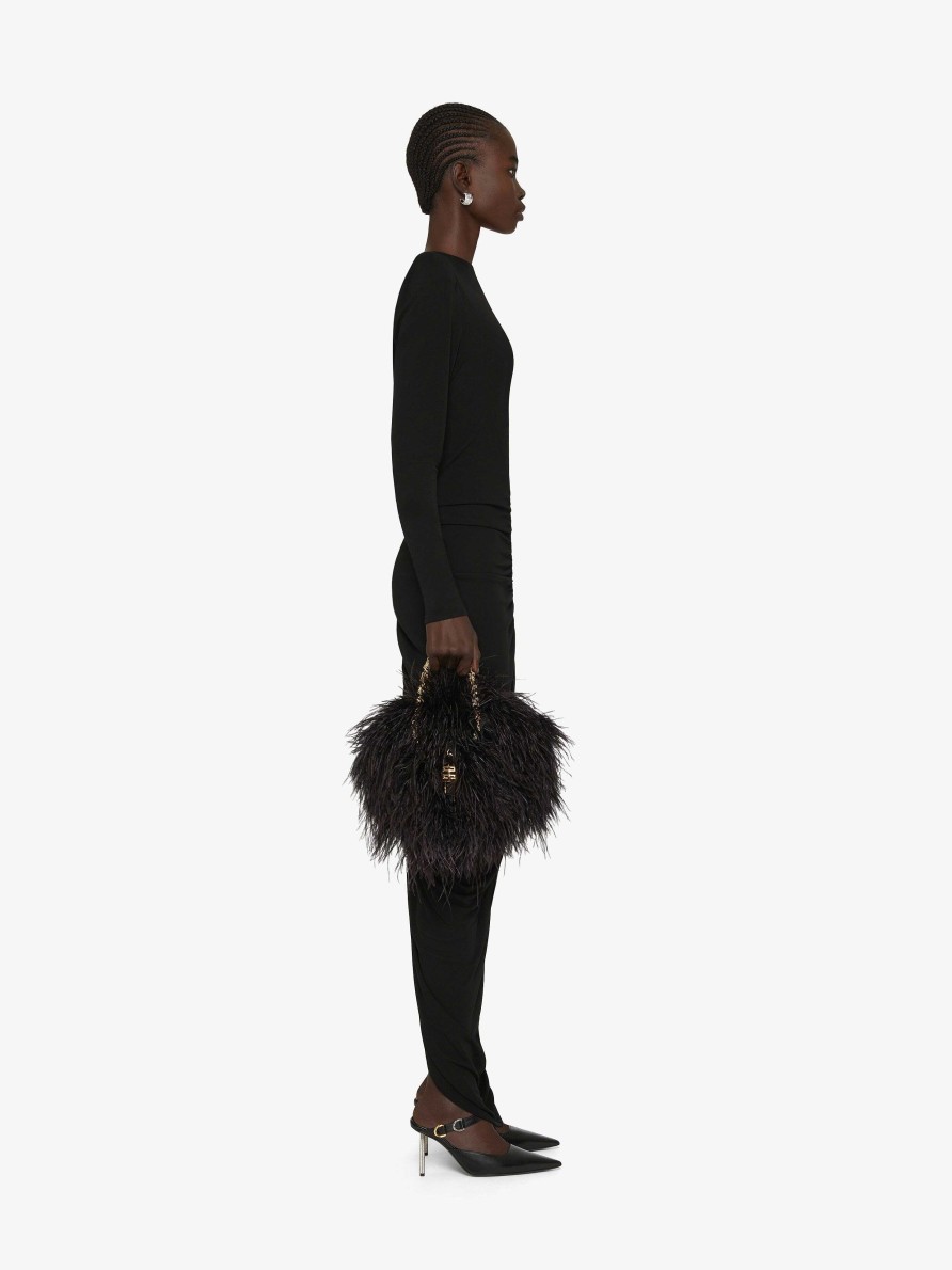 Women Givenchy Mini & Micro Bags | Mini Kenny Bag In Silk With Feathers Black