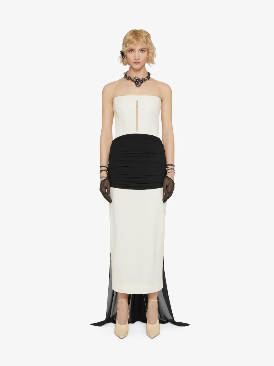 Women Givenchy Dresses | Evening Bustier Draped Dress In Crepe With Satin And Silk Train Ivory