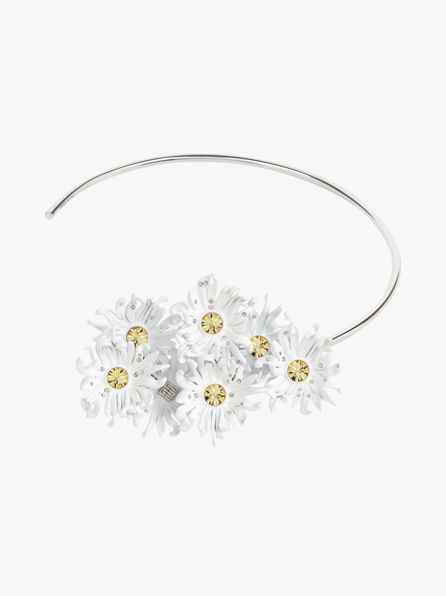 Women Givenchy Jewelry | Daisy Torque Necklace In Metal And Enamel With Crystals Off White