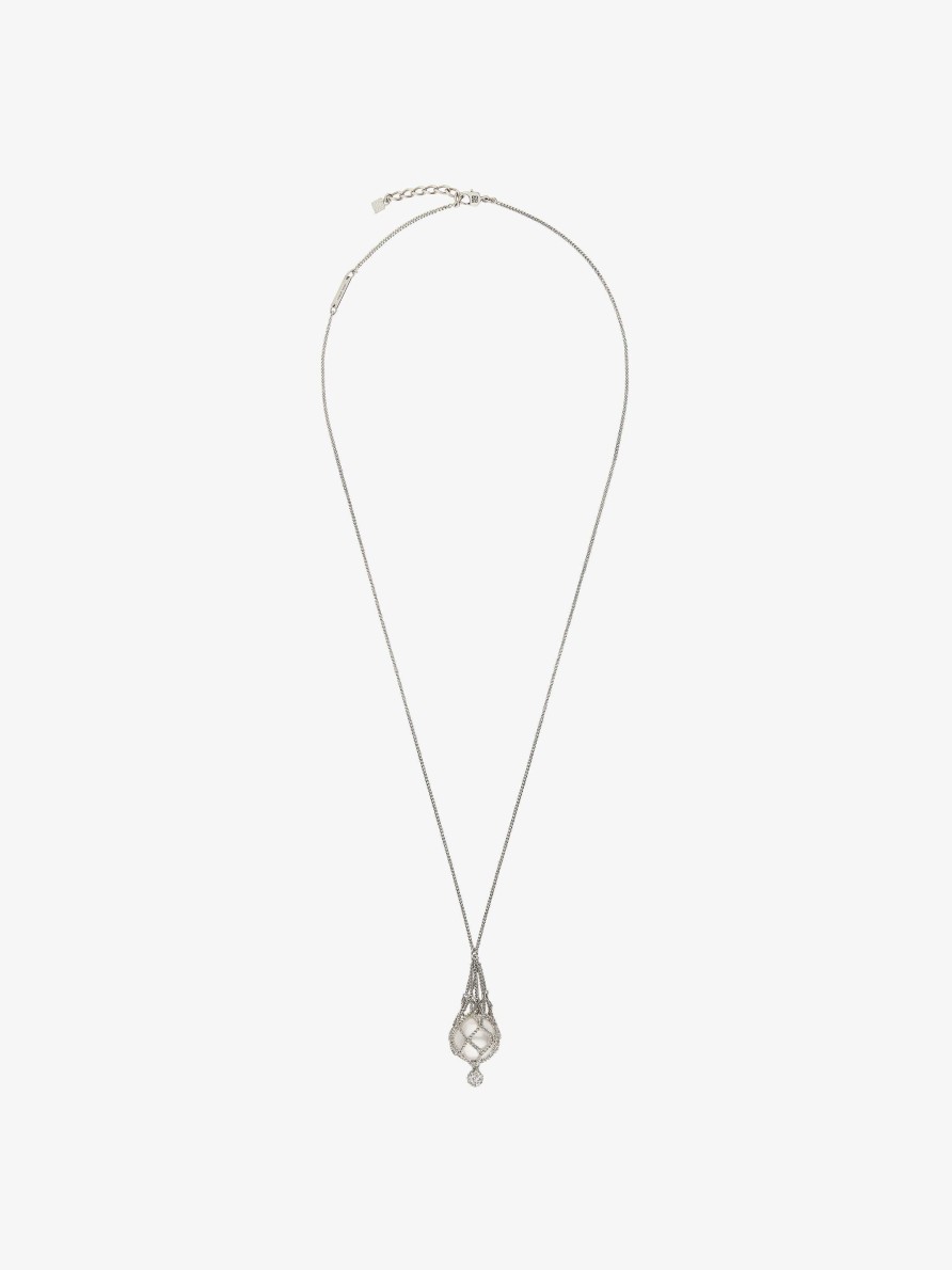 Women Givenchy Jewelry | Pearling Necklace In Metal With Pearls And Crystals White/Silvery