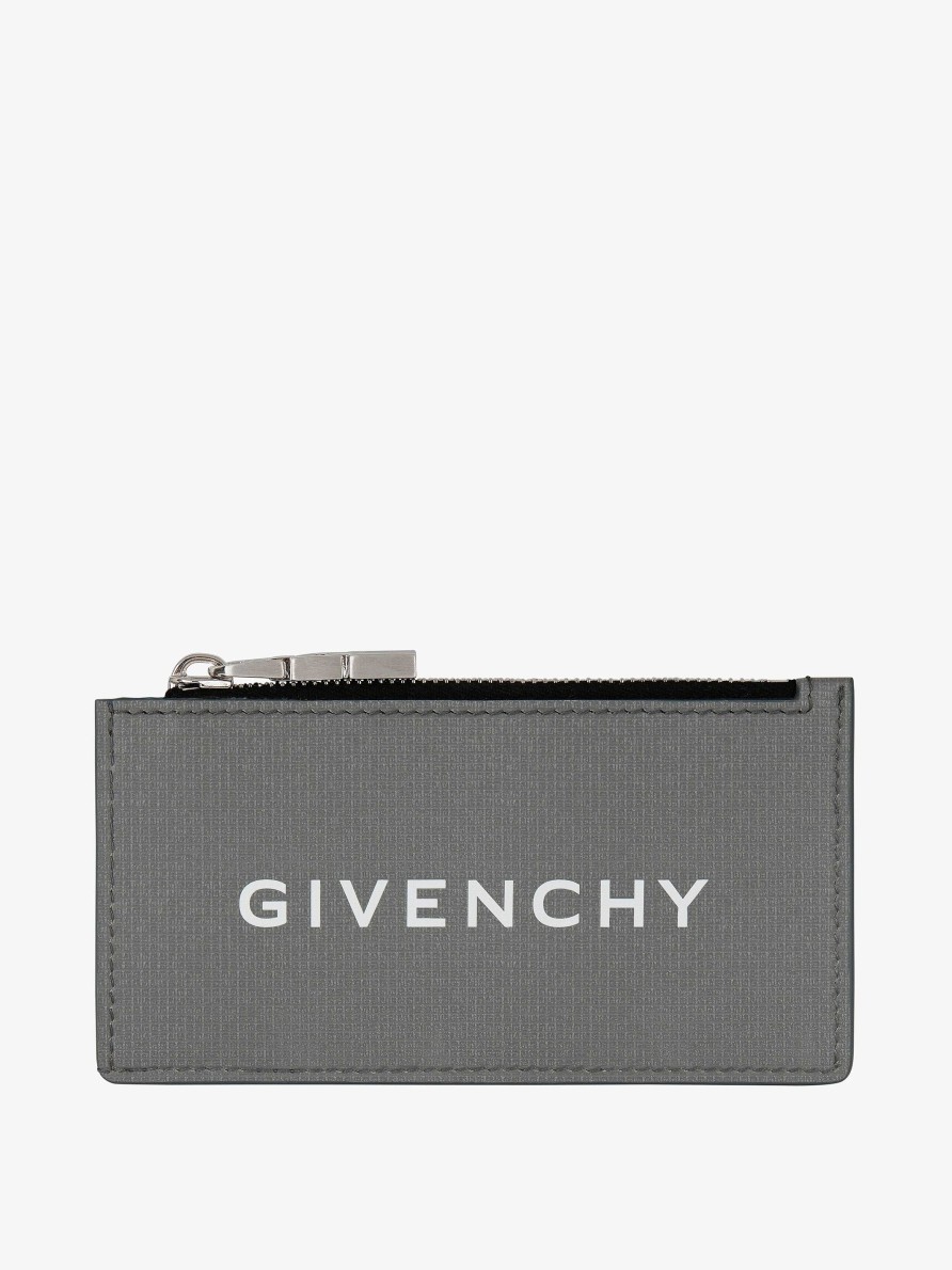 Men Givenchy Small Leather Goods | Givenchy Zipped Card Holder In 4G Leather Quartz Grey