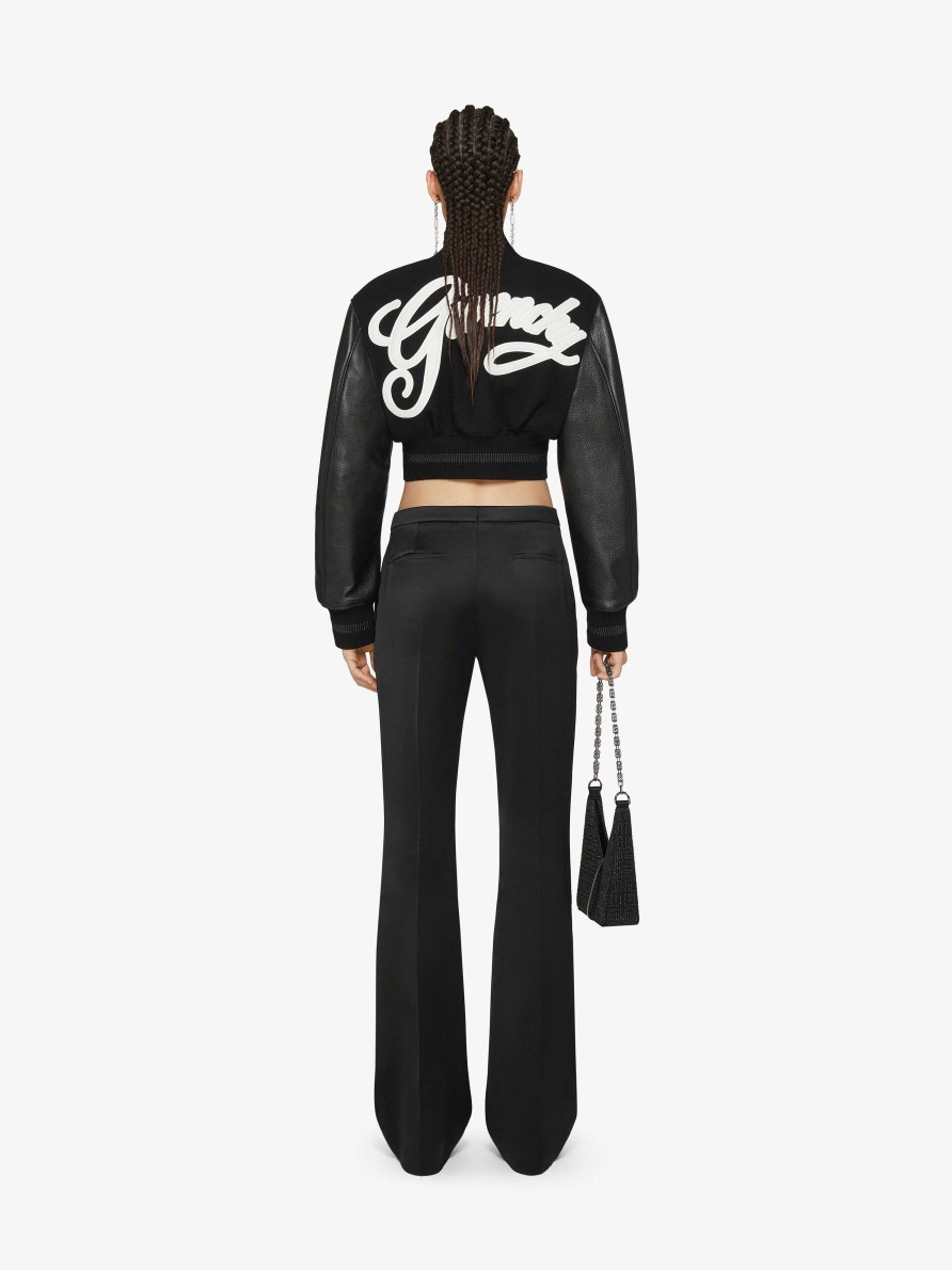 Women Givenchy Outerwear & Blousons | Givenchy College Cropped Varsity Jacket In Wool And Leather Black/White