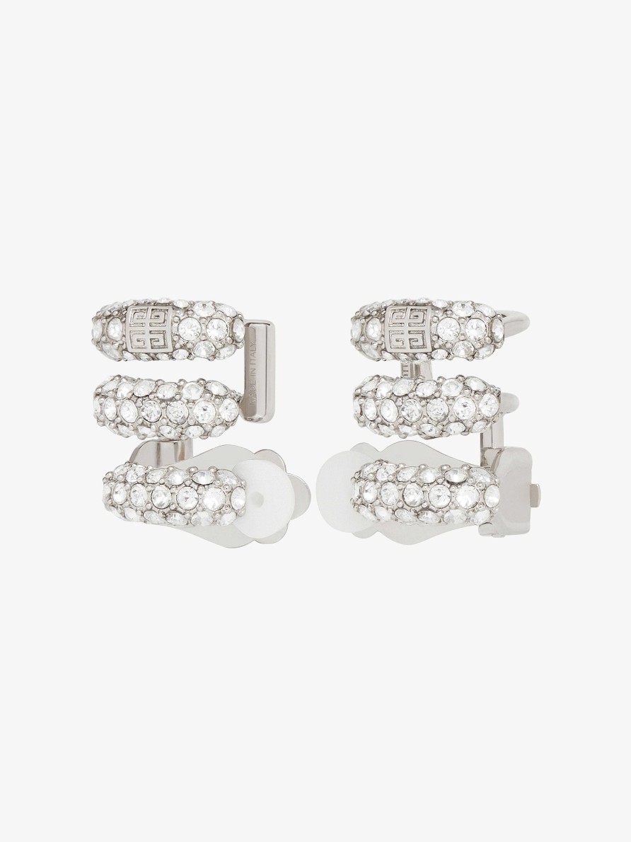 Women Givenchy Jewelry | Stitch Clip Earrings In Metal With Crystals Silvery