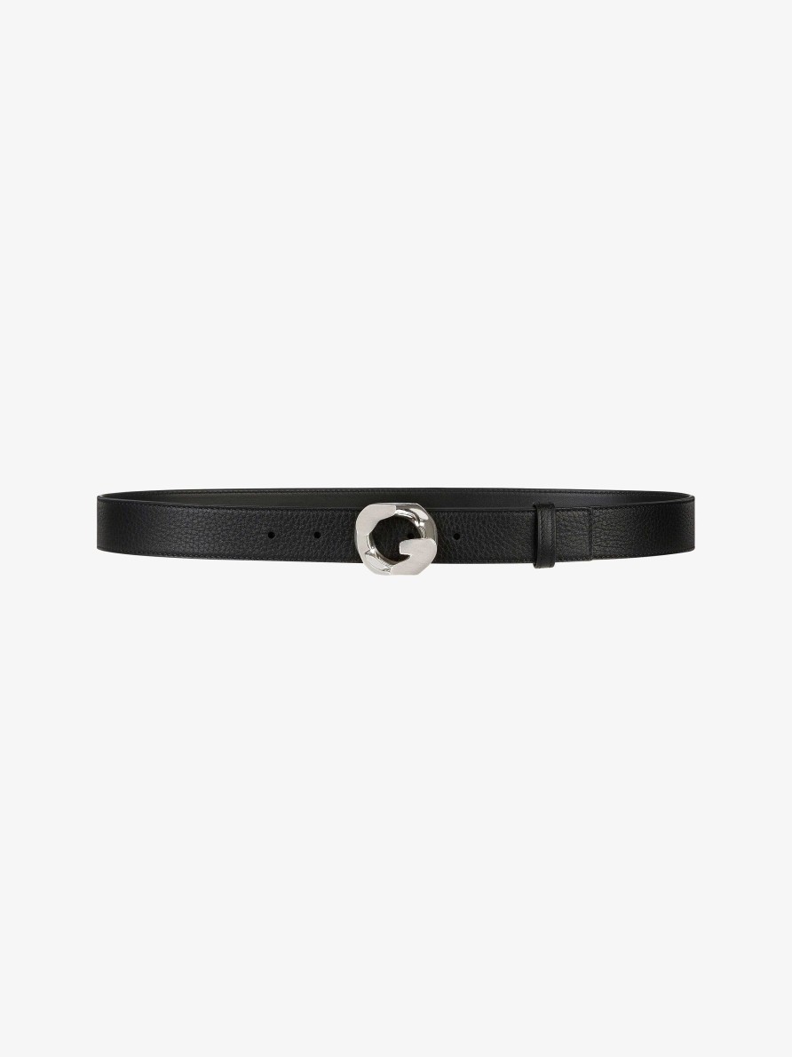 Men Givenchy Belts | Belt In Grained Leather With G-Chain Buckle Black