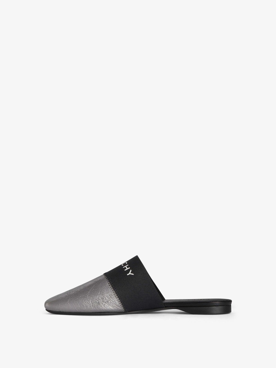 Women Givenchy Slides & Sandals | Bedford Flat Mules In Laminated Leather Silvery