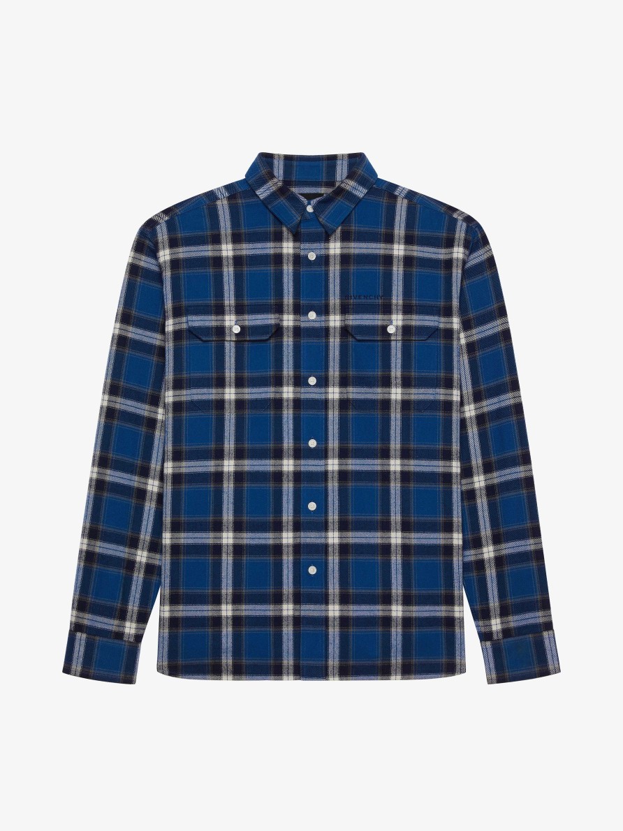 Men Givenchy Shirts | Checked Shirt In Cotton Blue