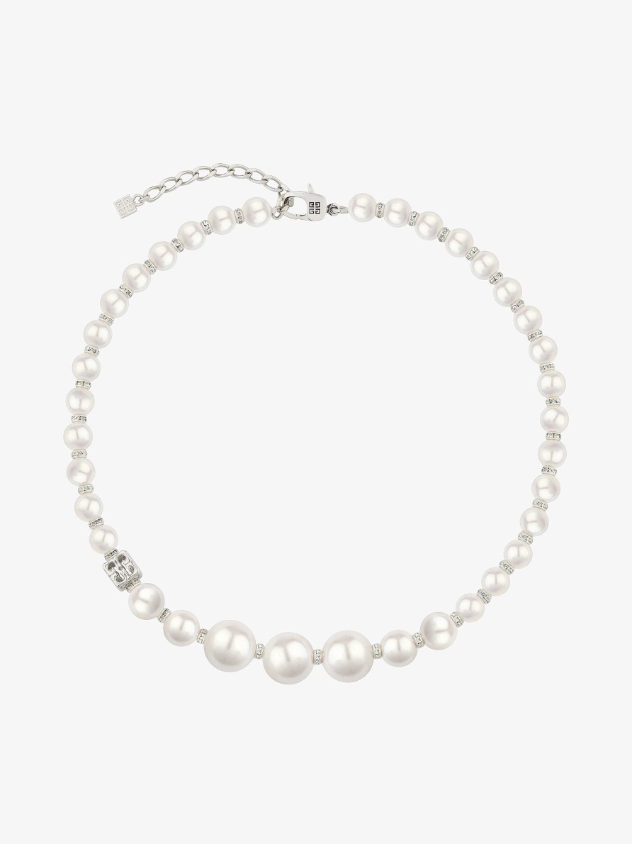 Women Givenchy Jewelry | Pearl Necklace In Metal With Crystals White/Silvery