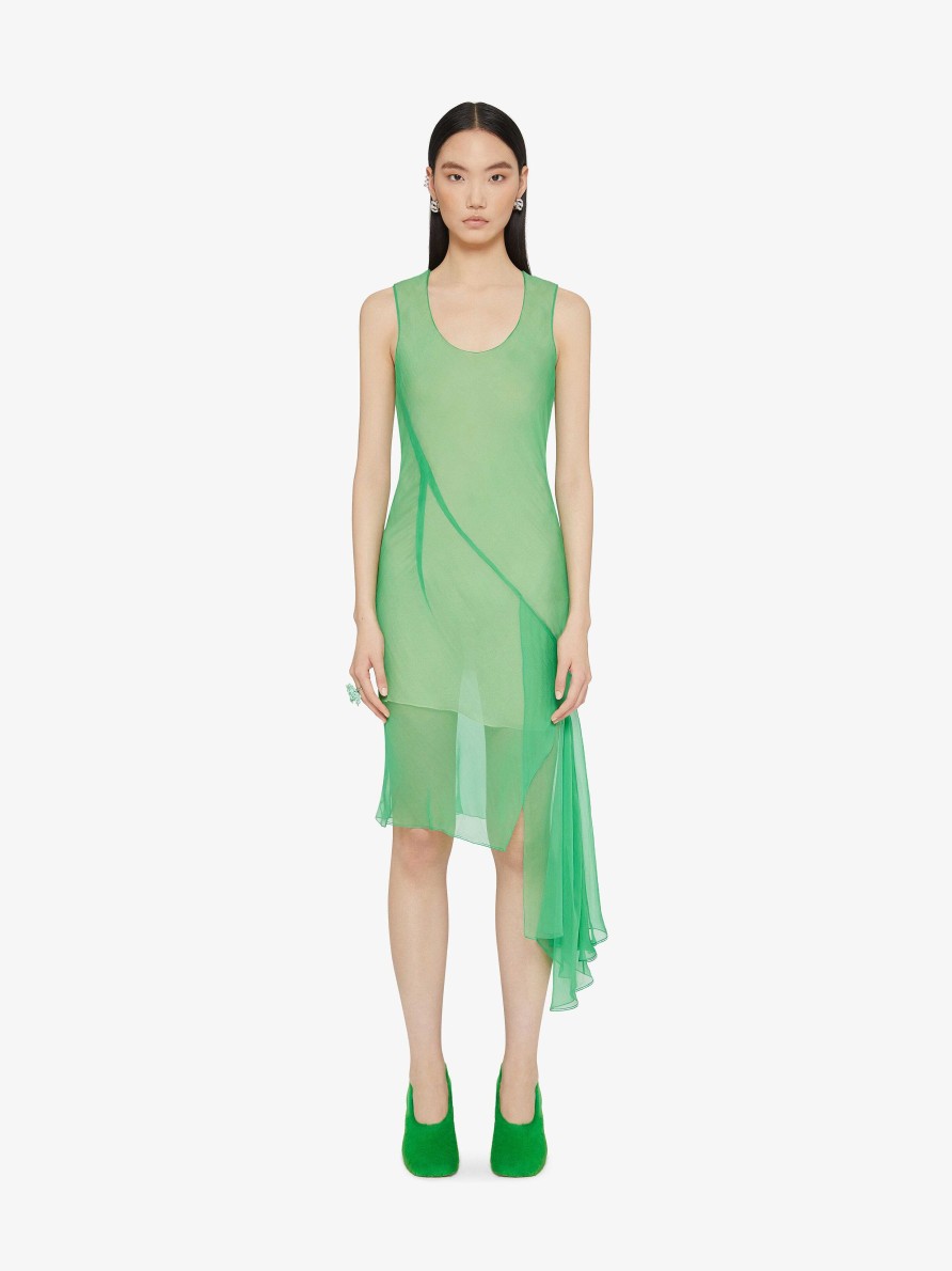 Women Givenchy Dresses | Dress In Silk With Ruffles On The Side Absynthe Green