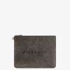 Men Givenchy Small Leather Goods | Large Givenchy Pouch In Crackled Leather Black/Grey