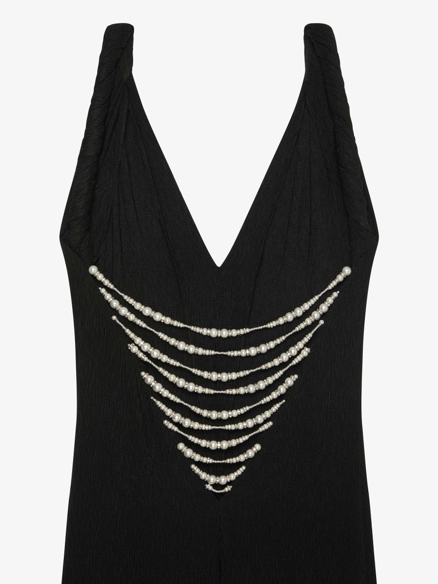 Women Givenchy Dresses | Dress With Twisted Straps In Jersey With Pearls And Crystals Black