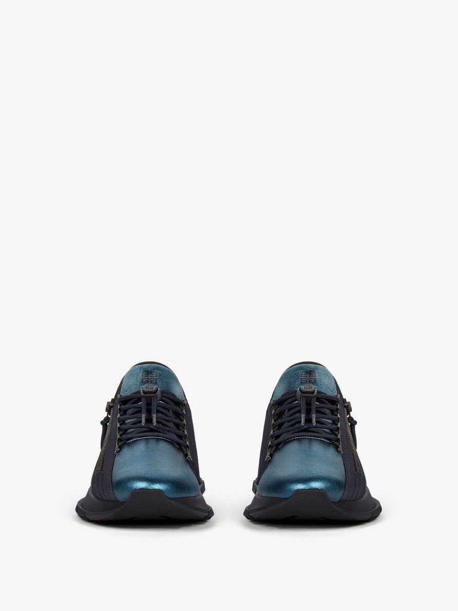 Men Givenchy Sneakers | Spectre Runner Sneakers In Laminated Leather With Zip Blue/Silvery