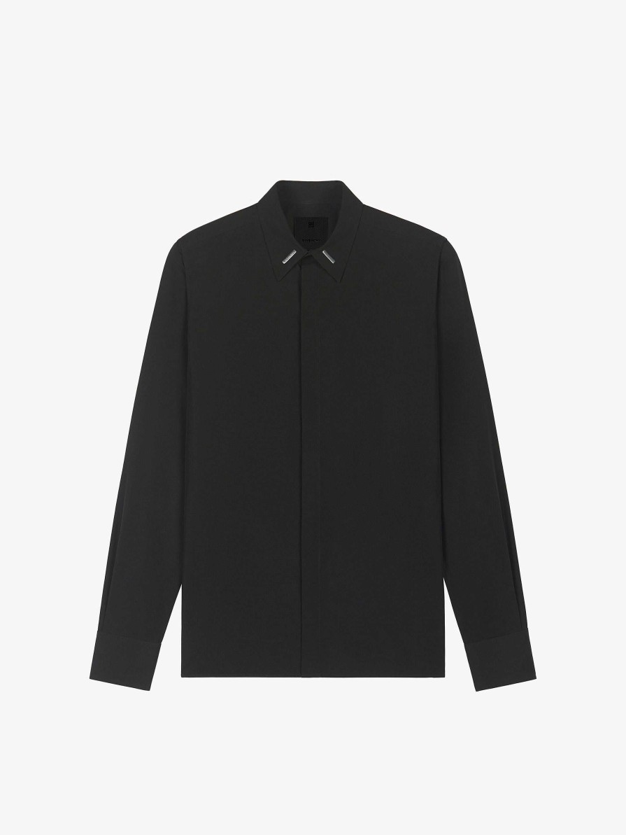 Men Givenchy Shirts | Shirt In Poplin With Collar Details Black