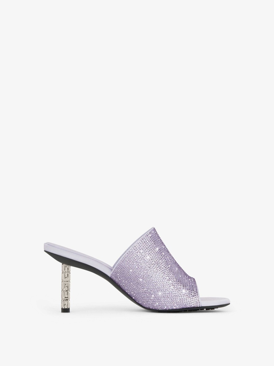 Women Givenchy Heels | G Cube Mules In Satin With Strass Lavender