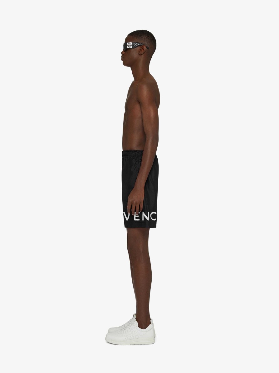 Men Givenchy Shorts | Givenchy 4G Long Swim Shorts Black/White