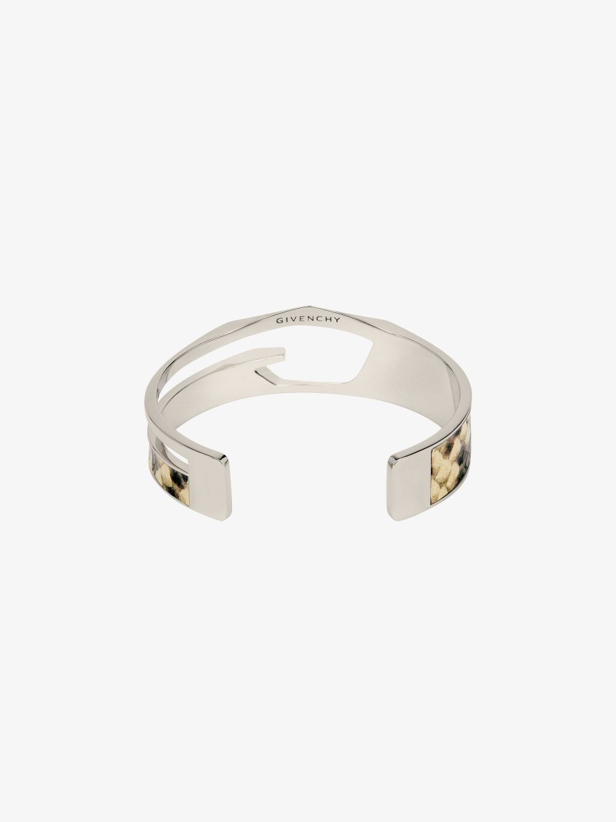 Men Givenchy Jewelry | Giv Cut Bracelet In Metal And Leather Brown/Silvery