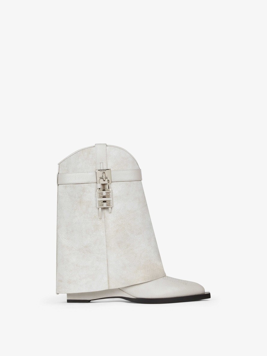 Women Givenchy Shark Lock | Shark Lock Cowboy Ankle Boots In Aged Leather Ivory