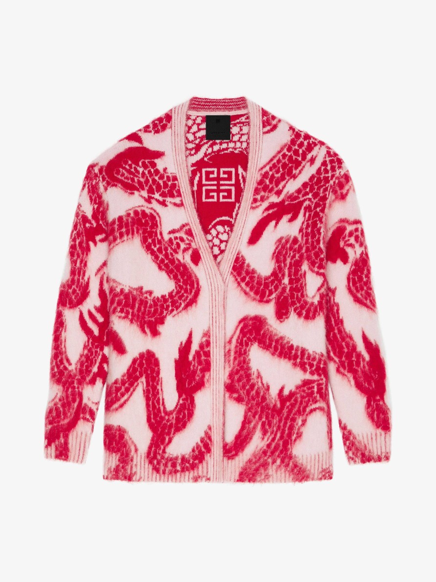 Women Givenchy Knitwear | Cardigan In Mohair And Wool With Dragon Jacquard Old Pink