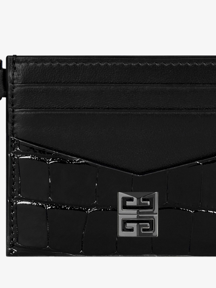 Women Givenchy Small Leather Goods | 4G Card Holder In Crocodile Effect Leather Black