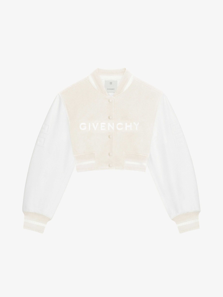 Women Givenchy Outerwear & Blousons | Givenchy Cropped Varsity Jacket In Wool And Leather White