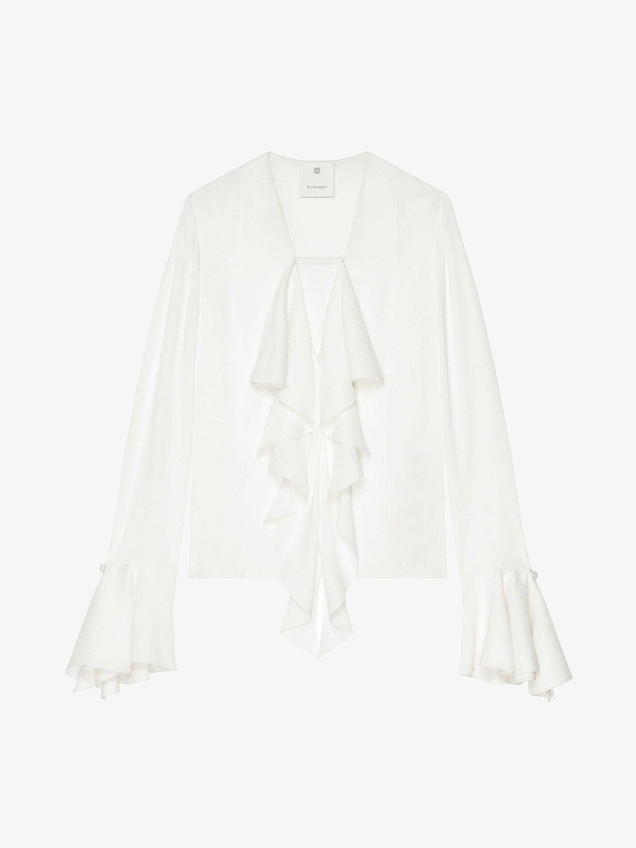 Women Givenchy Tops & Shirts | Blouse In 4G Silk With Ruffles White